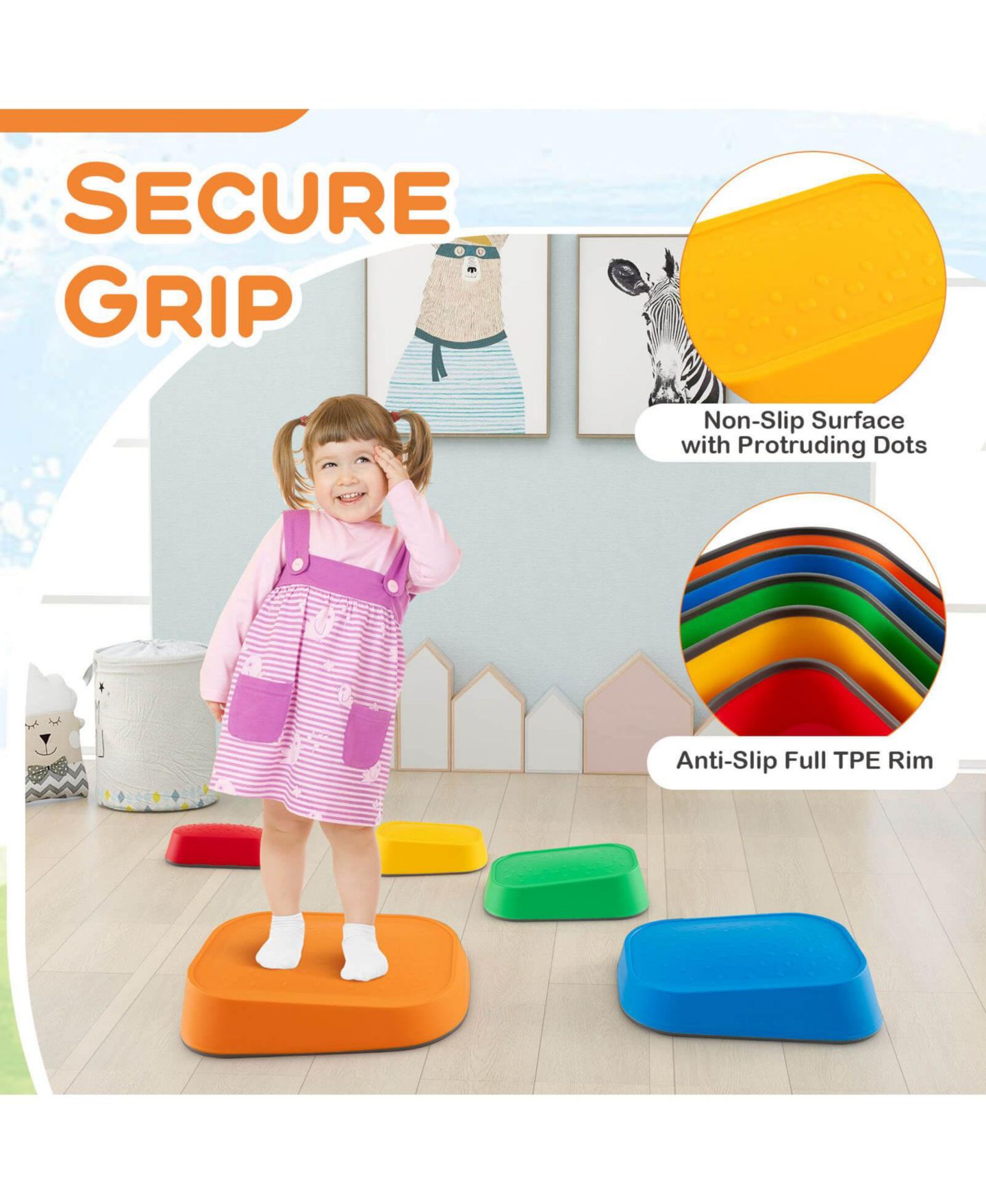 Детские игрушки Costway Balance Stepping Stones with Non-Slip Surface, 5-Piece Stackable Set, от 3 лет, цвет: Assorted Pre-Pack — фото 9