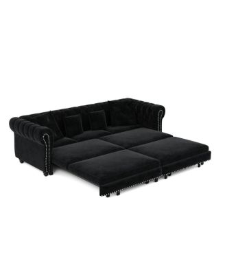 89" Sleeper Sofa Bed, King Size Velvet Pull-Out Couch with Chaise Lounge & Ottoman, 3-in-1 Tufted Sofa for Living Room