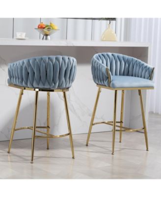 Streamdale Blue Hand-wave Back 26" Bar Stools, Set of 2