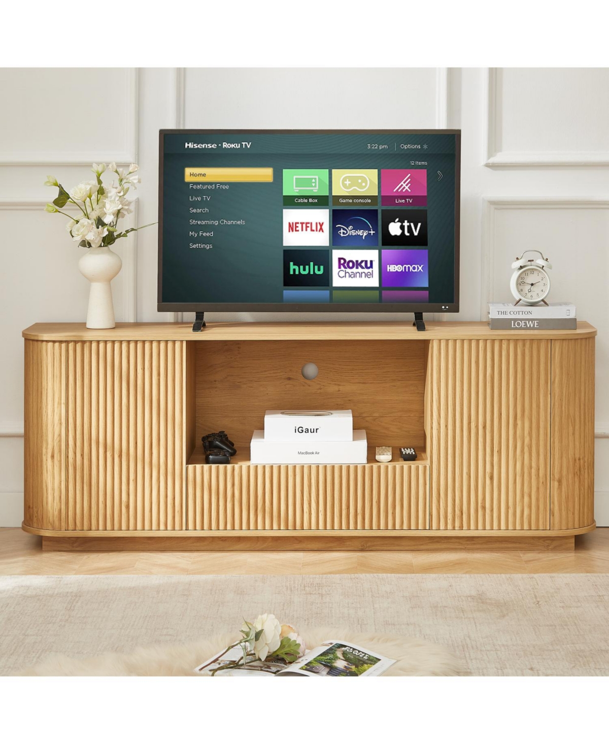 Streamdale Furniture 64" Wavy Tv Stand - Natural - Natural