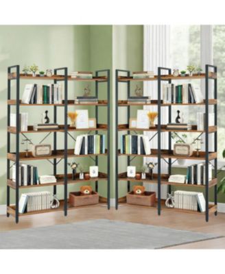 Streamdale 6-Tier Industrial Bookshelf, 67" Open Shelf Bookcase, Metal Frame, Brown