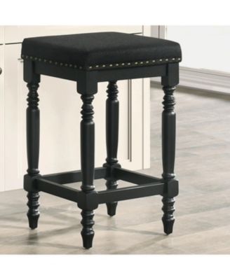 Streamdale Rustic Black Counter Stools (Set of 2) - 26 Inch, Padded Seat & Nailhead Trim