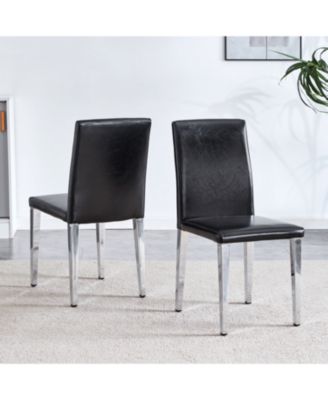 Black PU Backrest Chairs Silver Legs (Set of 2)