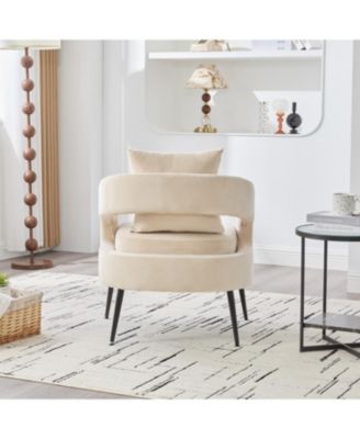 Streamdale Velvet Open Back Accent Chair with Metal Legs, Beige