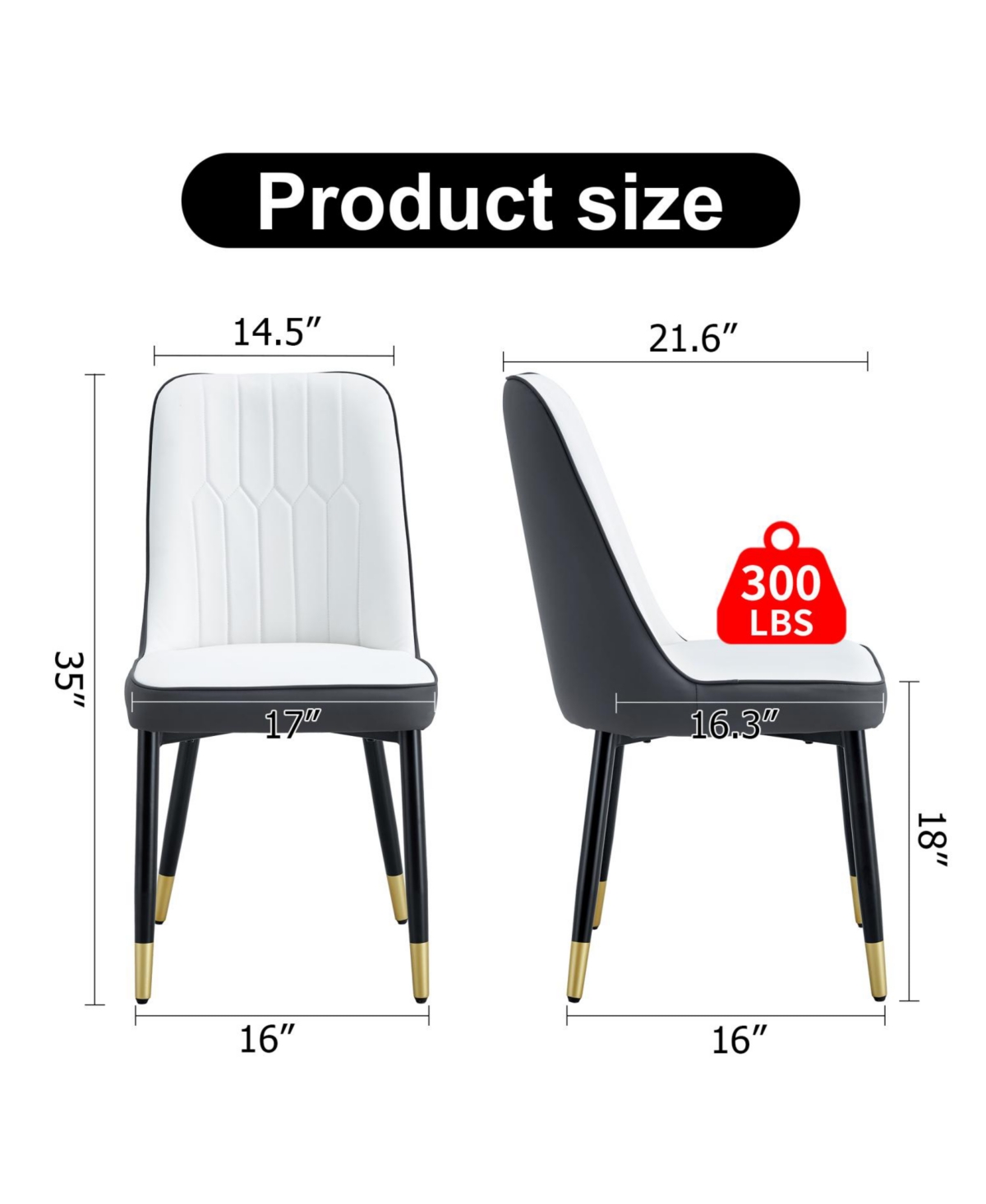 Streamdale Modern Dual Tone Pu Leather Dining Chair, Black Legs, Set of 4