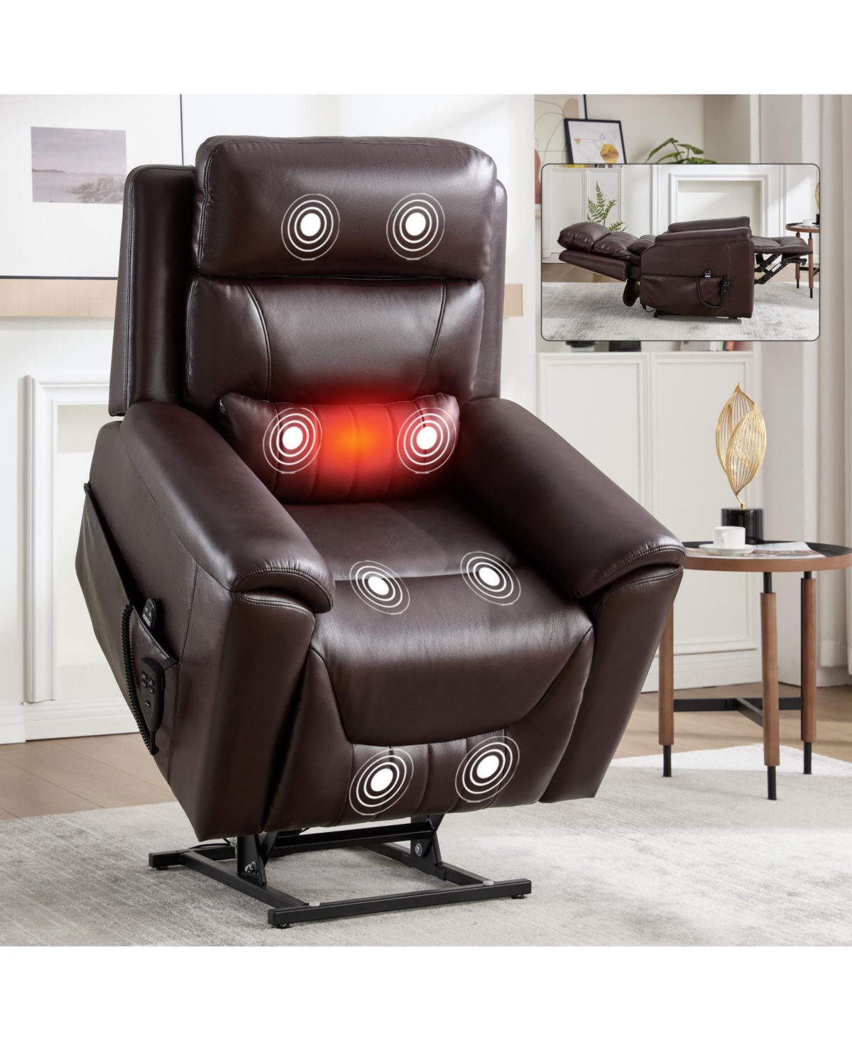 Streamdale Furniture Streamdale Power Lift Recliner w/ Massage & Heat, 350 Lbs, Brown