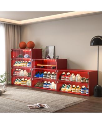  Red Glass Door Shoe Box Shoe Storage Cabinet