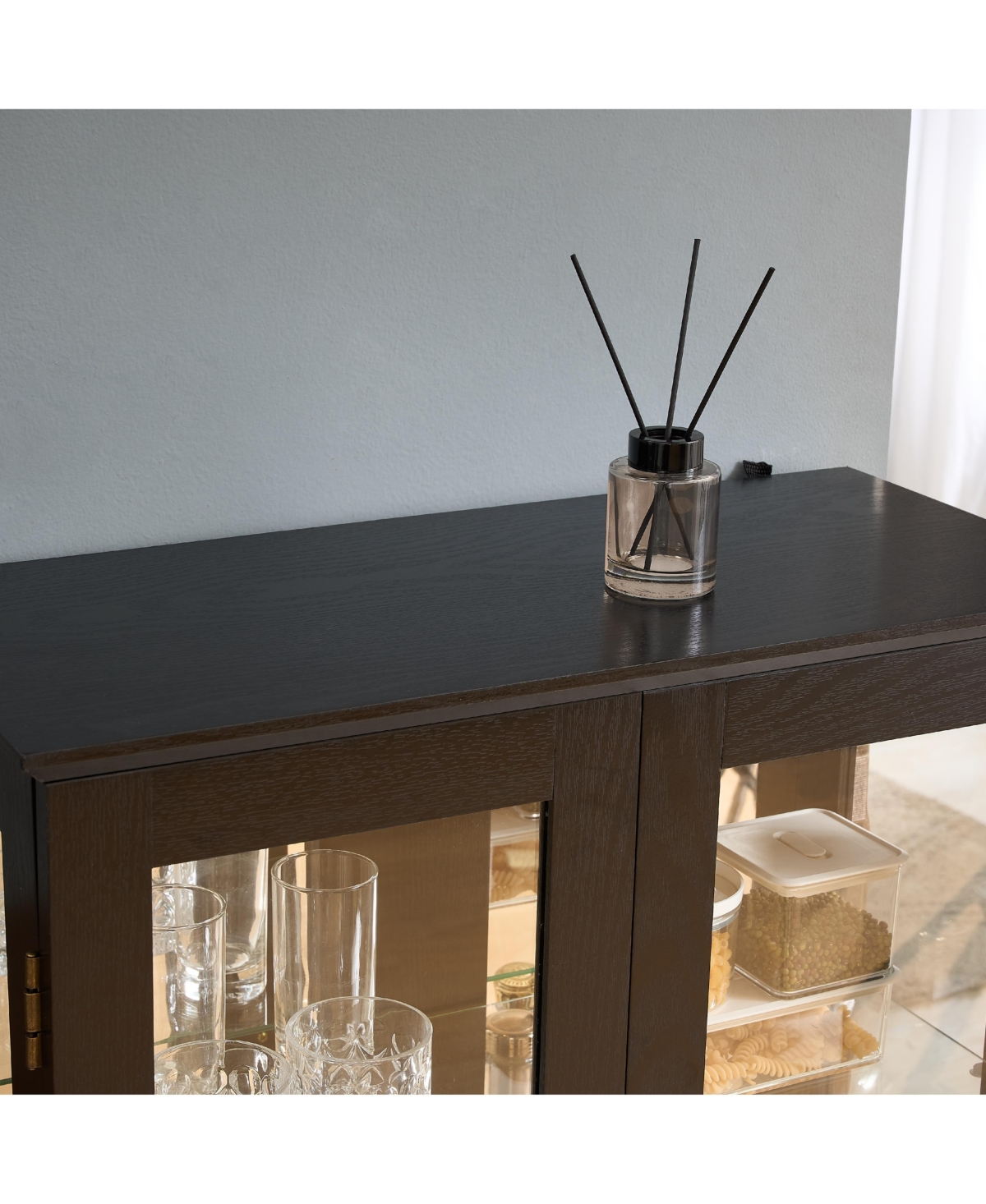 Streamdale Furniture Lighted Curio Cabinet with Glass Doors & Adjustable Shelves - Black