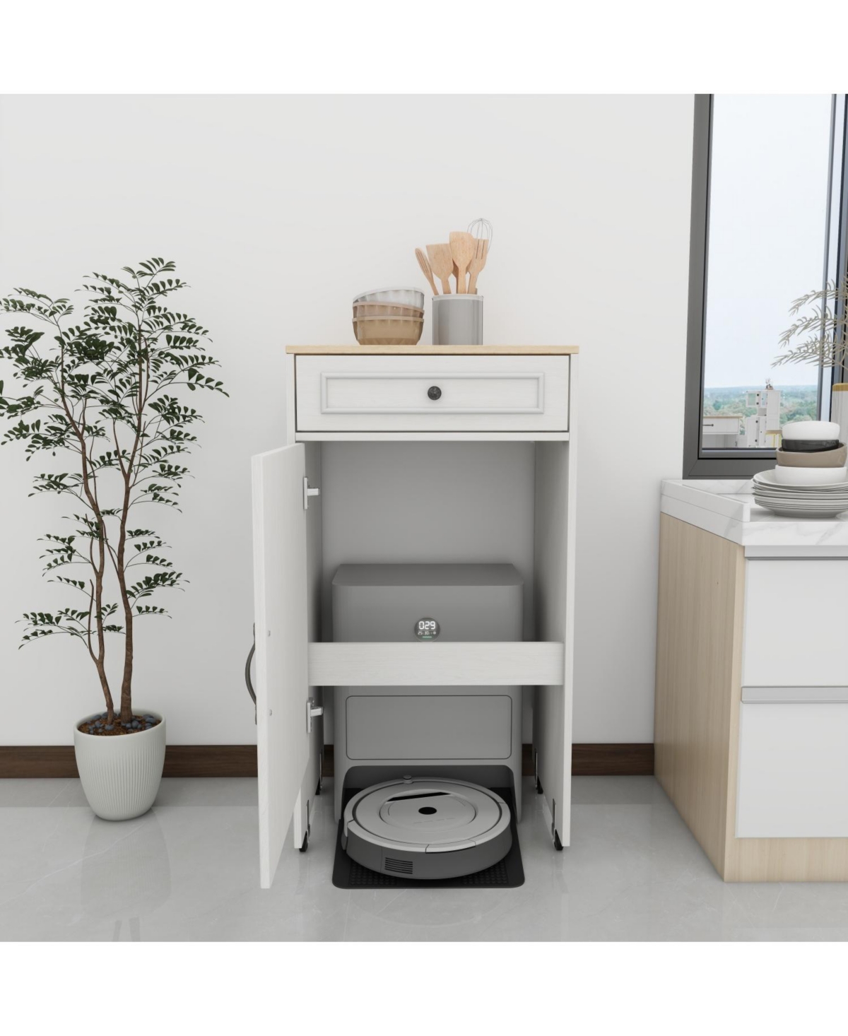 Streamdale Furniture Robot Vacuum Stand Cabinet - Antique White