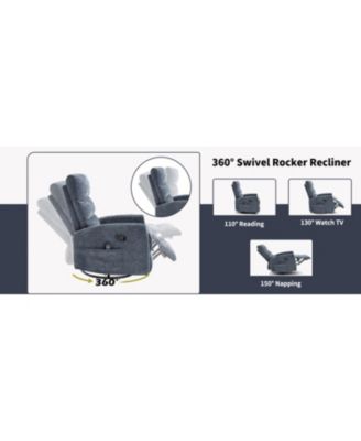 Streamdale Heat Massage Rocker Recliner Chair, Swivel Fabric, Blue