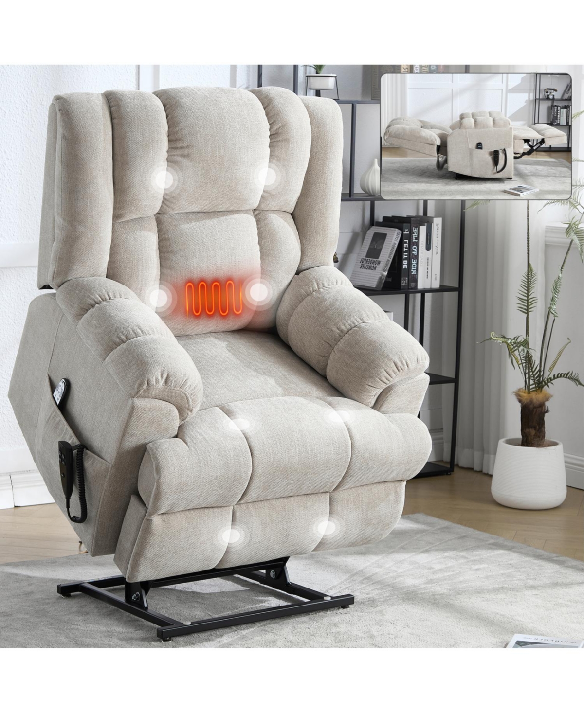 Streamdale Furniture Dual Motor Power Lift Recliner with Heat & Massage Beige