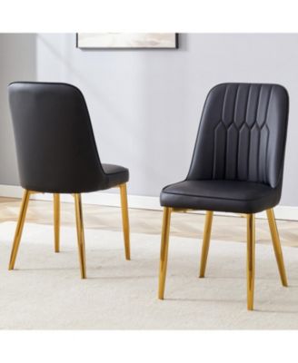  Modern PU Leather Dining Chairs with Gold Legs