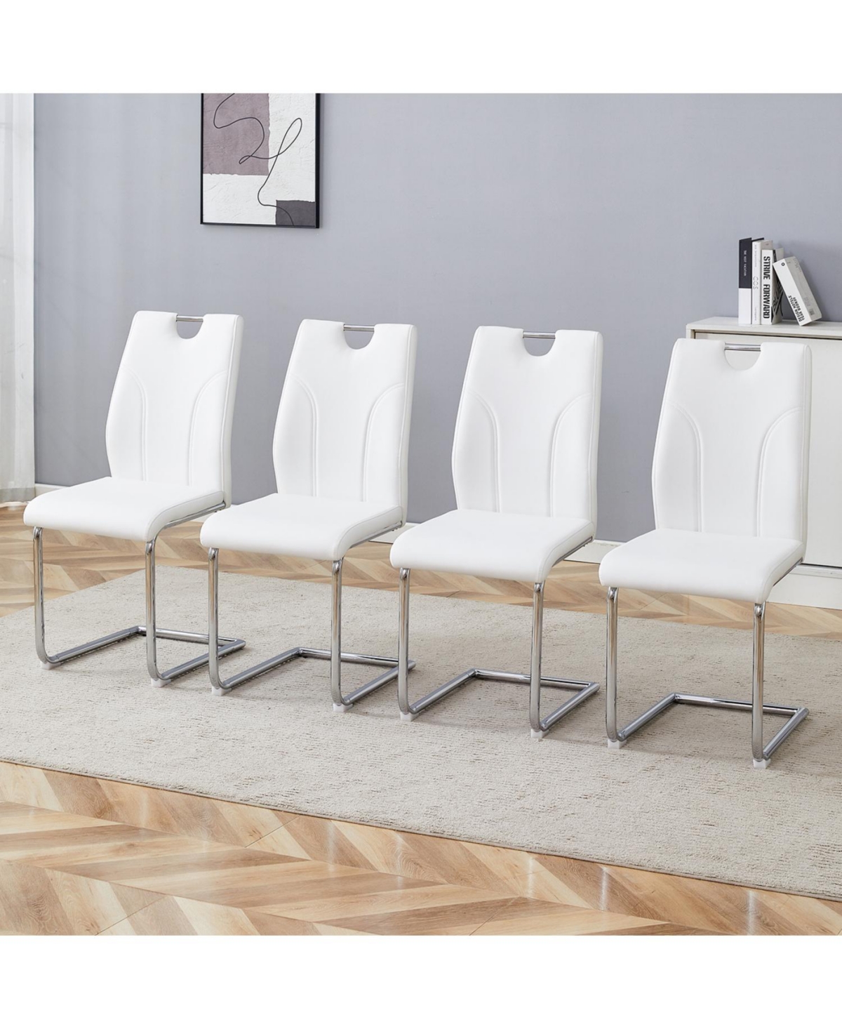 Streamdale Furniture Streamdale White Pu Dining Chair Set (Set of 4
