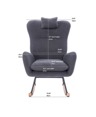 Teddy Upholstered Nursery Rocking Chair for Living Room Bedroom(DARK GREY Teddy)