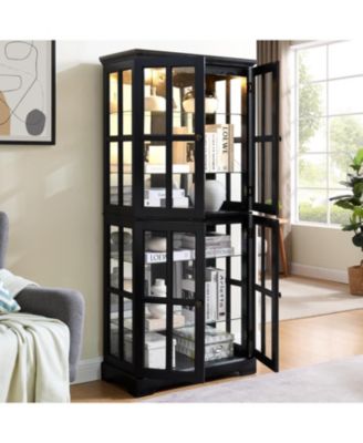 Antique Curio Cabinet with Glass Doors & E26 Bulb