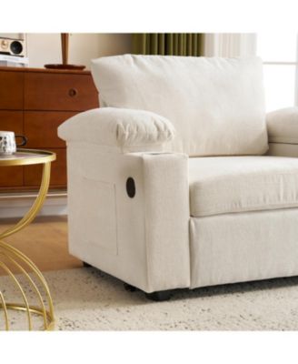 Oversized Chenille Chair with Ottoman USB & Cupholders