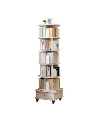 Rotating Bookshelf with Wheels & Drawer