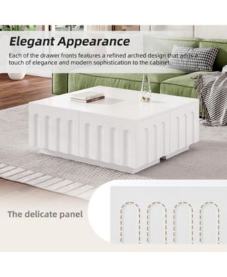 Elegant TV Stand & Coffee Table Set, Arched Media Console, White