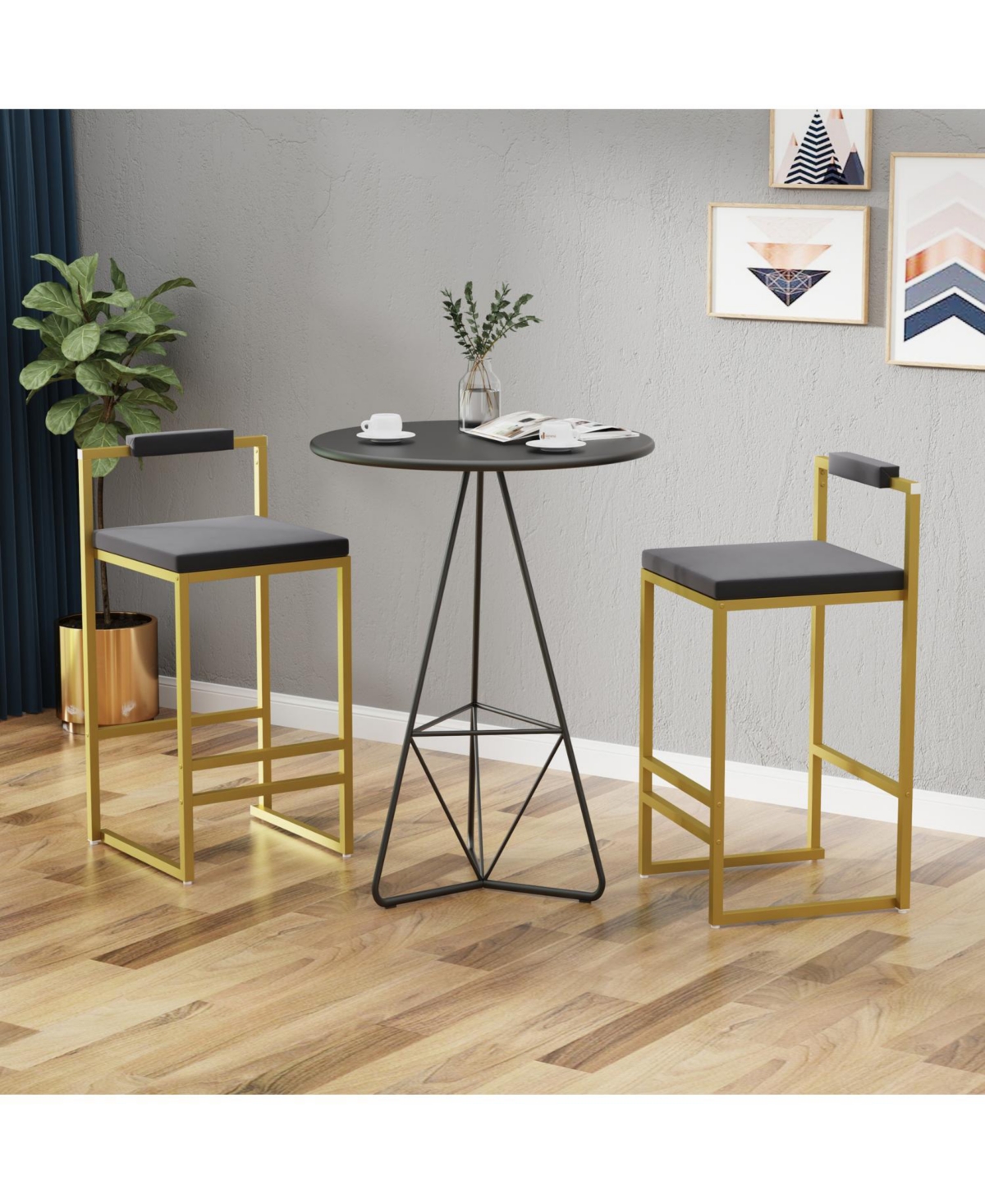 Streamdale Velvet Bar Stools Set of 2, Counter Height, Gold & Gray
