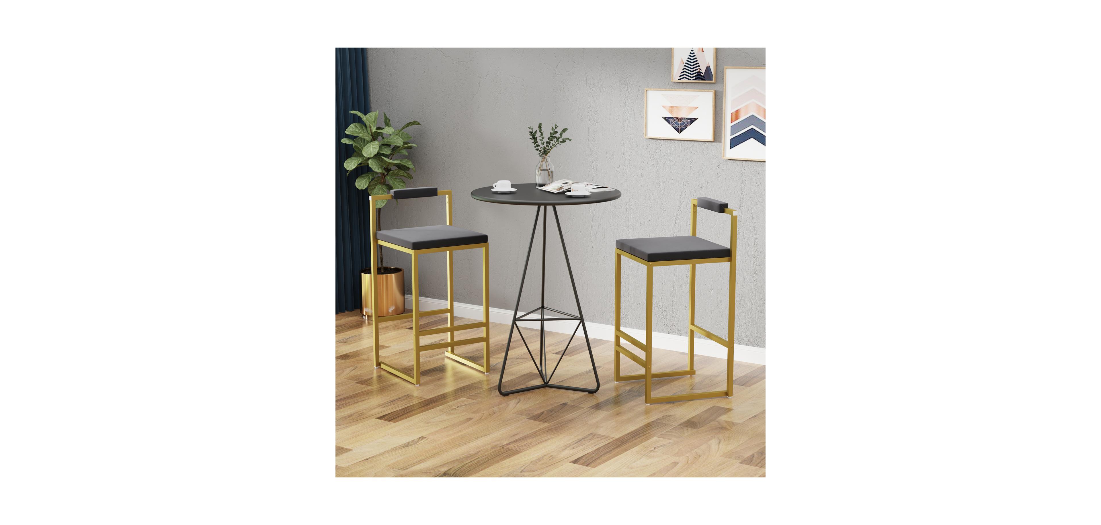 Streamdale Velvet Bar Stools Set of 2, Counter Height, Gold and Gray