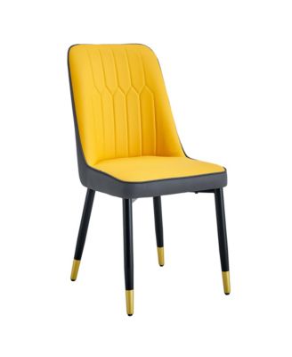 Streamdale Dual Tone PU Leather Dining Chair, Black Metal Legs, Set of 4