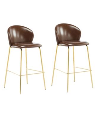Kira Dark Brown Faux Leather Bar Stools (Set of 2)