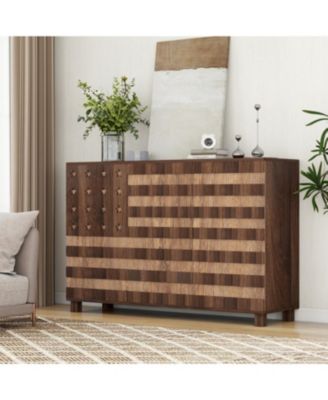 55" Buffet Sideboard Cabinet - Hand Carved, 2 Drawers, 3 Doors, Adjustable Shelves