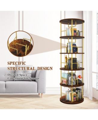 Rotating 5-Tier Bookshelf - 360 Swivel, Gold
