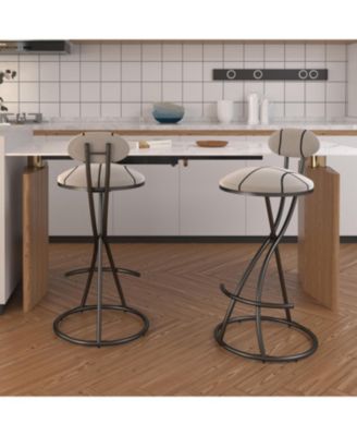  Striped Upholstered Bar Stools - Set of 2