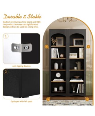 5-Tier Bookshelves (Set of 2), Two-Tone Cabinet, 72"H Pantry - Black