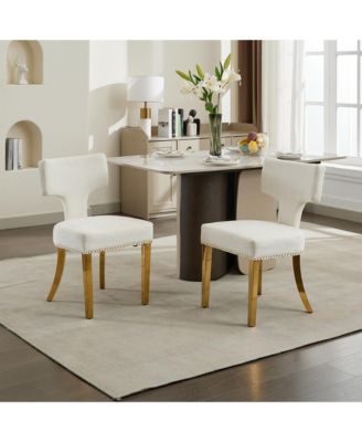 Mid Century Modern Chenille Dining Chairs, Set of 2, Beige