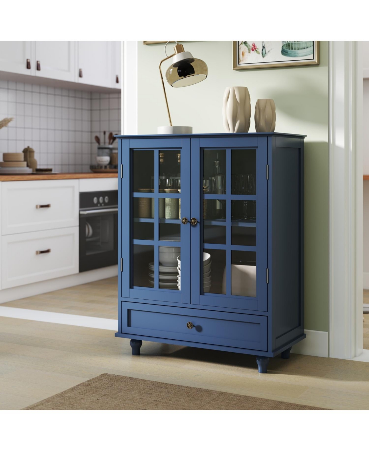 Streamdale Furniture Minimalist Blue Buffet Cabinet - Glass Doors & Drawer
