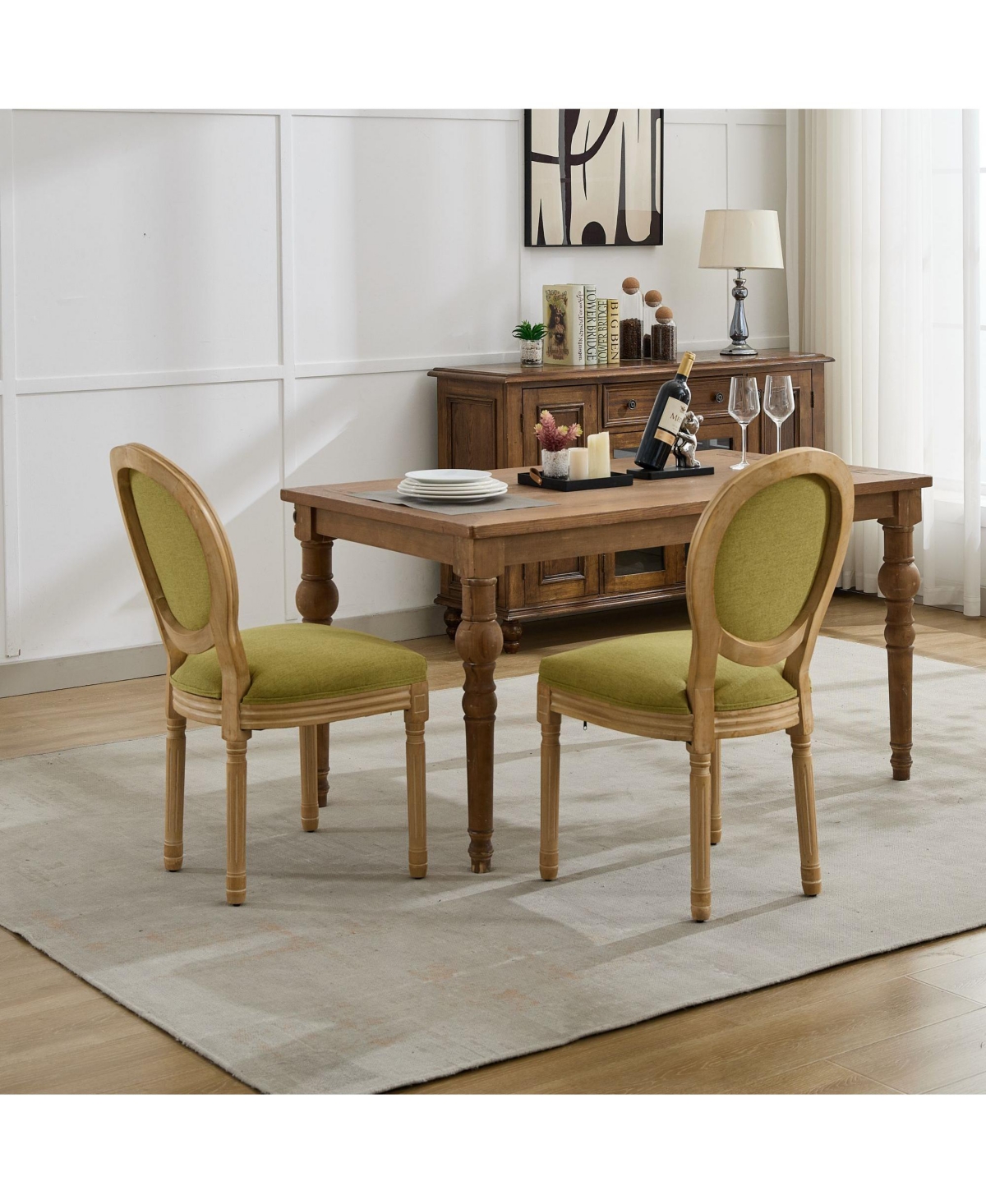 Streamdale Furniture French Style Linen Dining Chairs, Set of 2, Olive Green