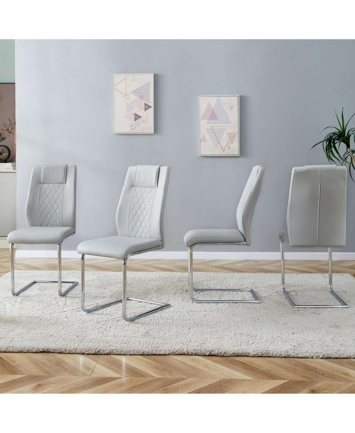 Streamdale Furniture Faux Leather Cushioned Dining/Living Room Chairs, Metal Legs, Set of 6 (Light Gray)