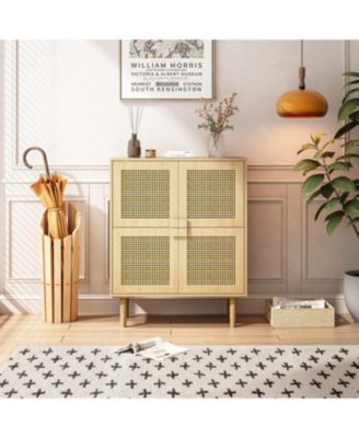  4-Door Rattan Mesh Storage Cabinet
