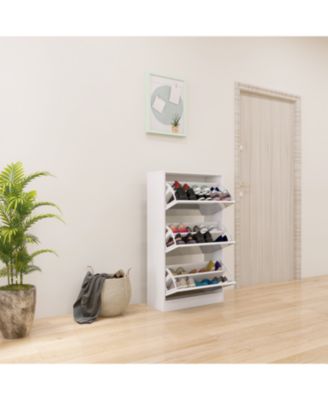 3-Tier Wood Shoe Cabinet with Mirror