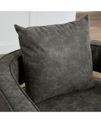 Swivel Accent Barrel Chair with Weathered Base, 29.1"W