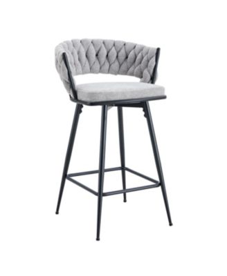 Rotating Linen Bar Stools - Beige & Black (Set of 4)