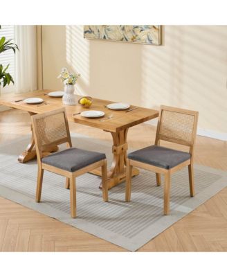 Farmhouse Rattan Dining Chairs, Set of 2, Gray