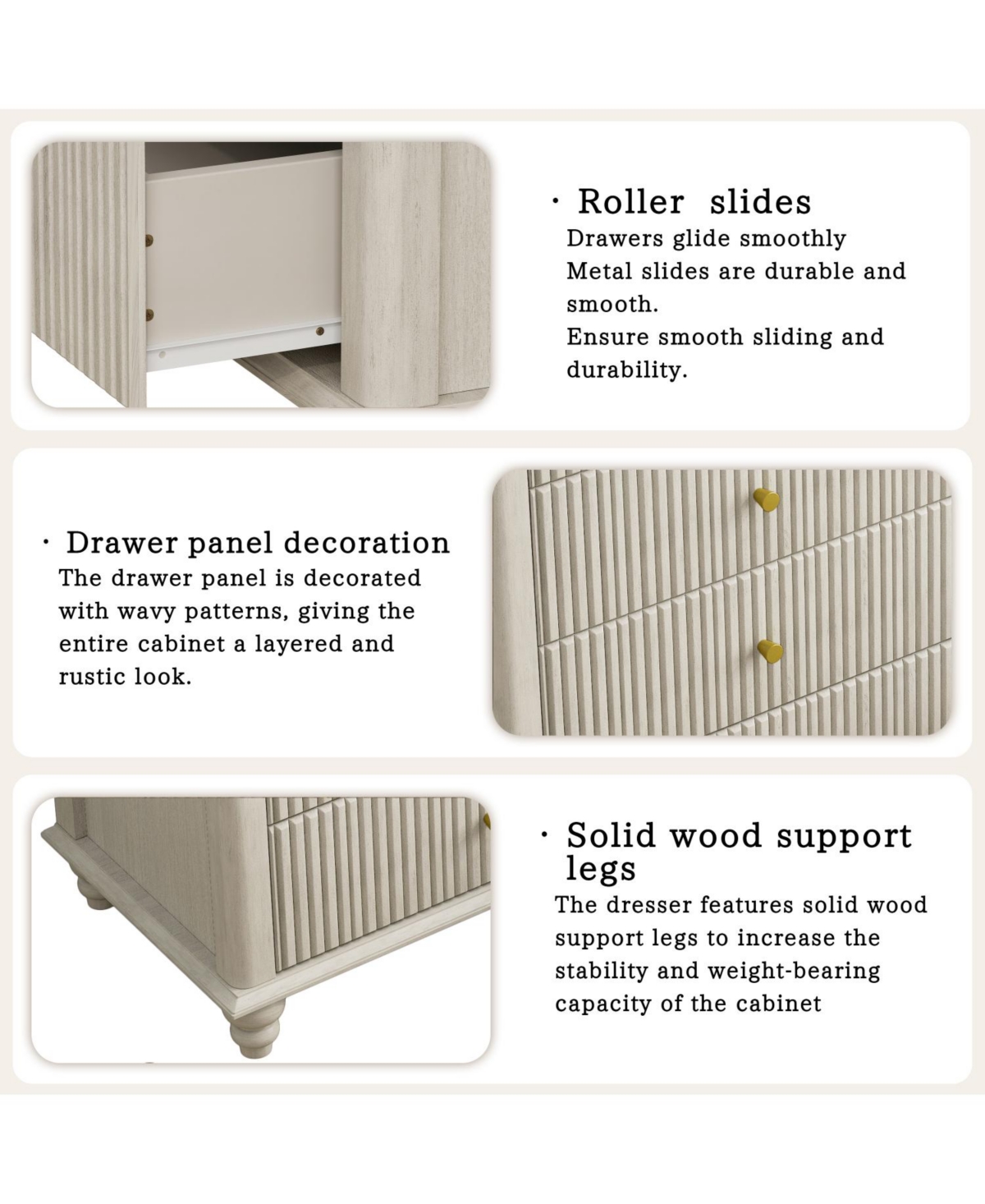 Streamdale Furniture Fluted 5 Drawer Dresser - Beige