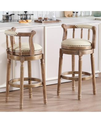 + 26" Seat Height (1pc) + Leather + Wooden + Bar Stool