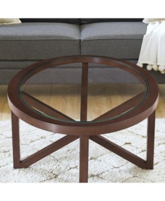Streamdale Modern Glass Coffee Table - Wood Base, Round Top