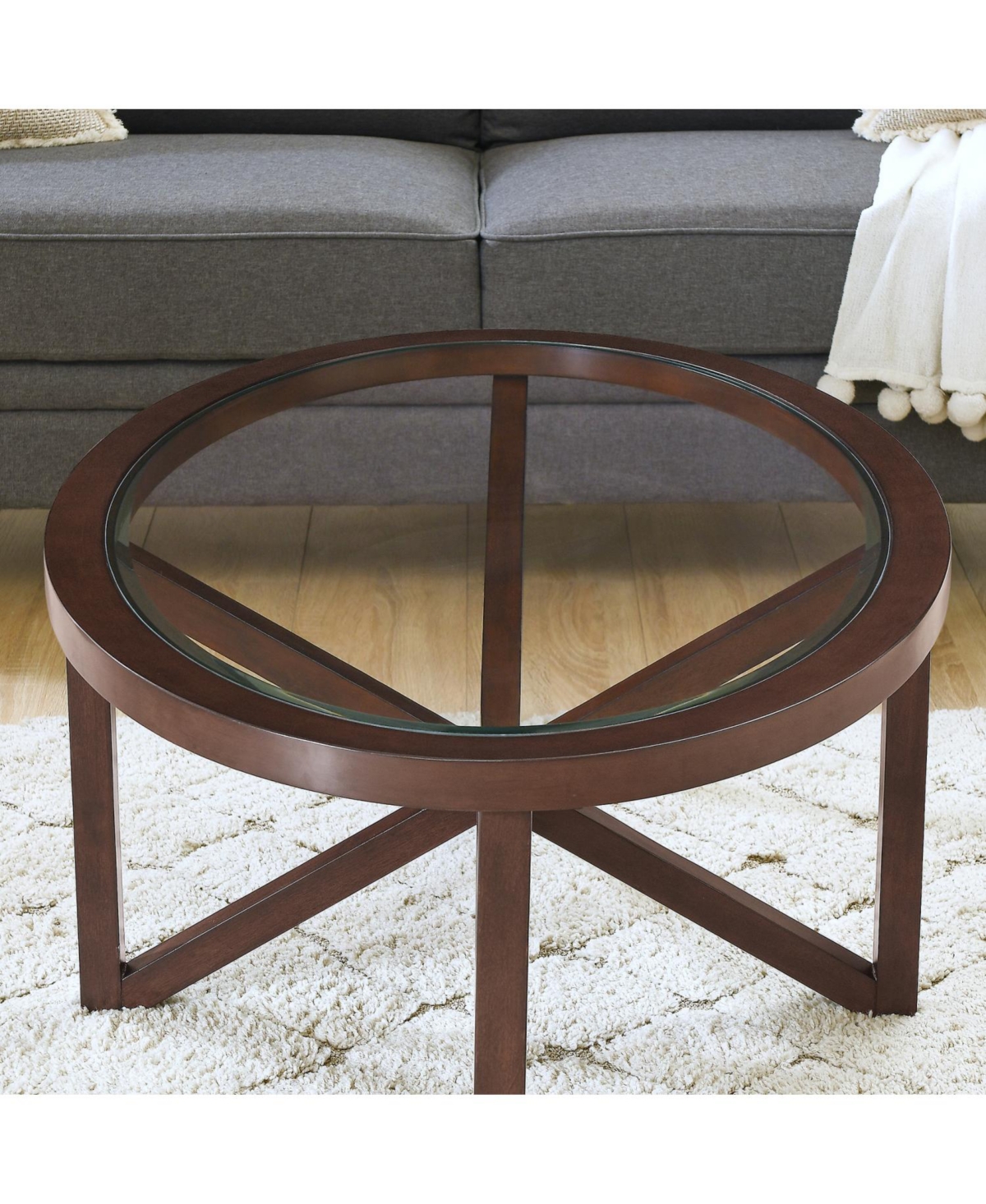Streamdale Modern Glass Coffee Table - Wood Base, Round Top