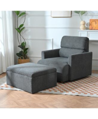 Oversized Accent Chair w/ Ottoman - Modern Lounge & Reading Chair (Dark Gray)