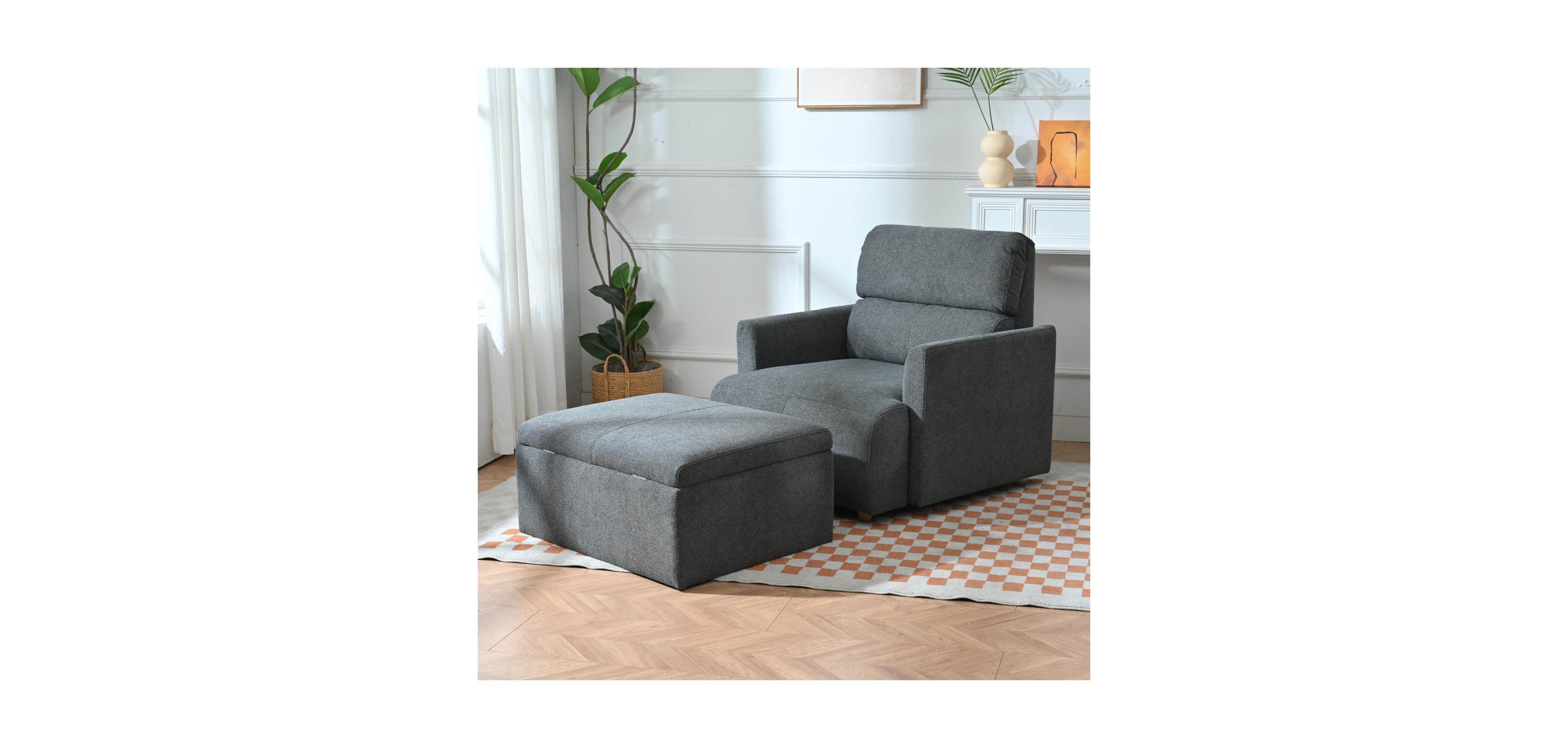 Streamdale Furniture Oversized Accent Chair w/ Ottoman - Modern Lounge & Reading Chair (Dark Gray)