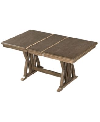 Streamdale Mid-Century Extendable Dining Set, Solid Wood, 6 Seats, Golden Brown