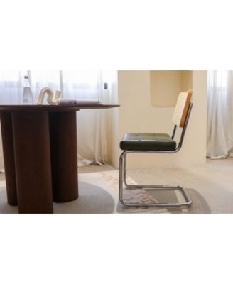 Faux Leather Rattan Dining Chairs, Chrome Legs, Green, Set of 2