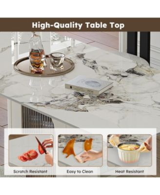 Streamdale Modern Dining Set- Burnt Stone Table, Gold Base, 6 Velvet Chairs