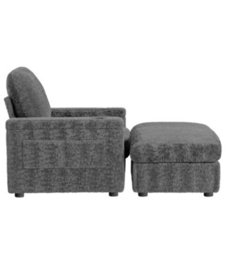  42" Oversized Faux Fur Chaise Lounge with Storage and Cup Holders