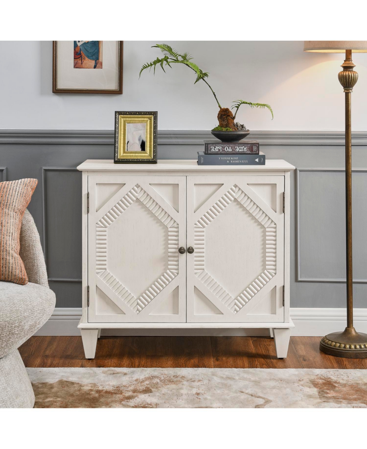 Streamdale Furniture Retro Wooden Sideboard Buffet Cabinet - Antique White